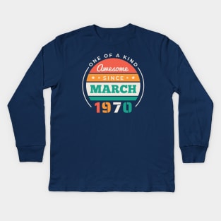 Retro Awesome Since March 1970 Birthday Vintage Bday 1970 Kids Long Sleeve T-Shirt